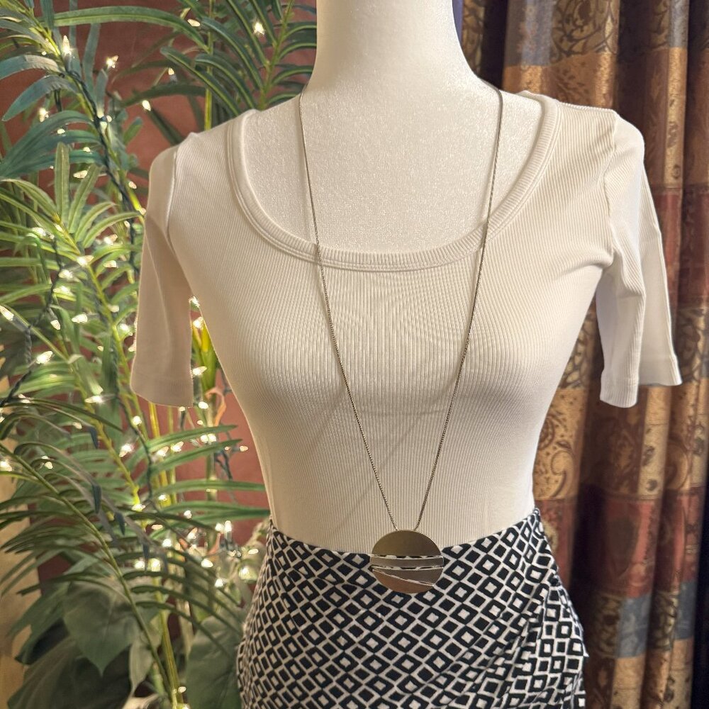 Long Chained Necklace with Round Cutout  Pendant
